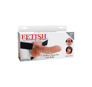 Proteza-HOLLOW STRAP-ON W BALLS 7"""" FLESH